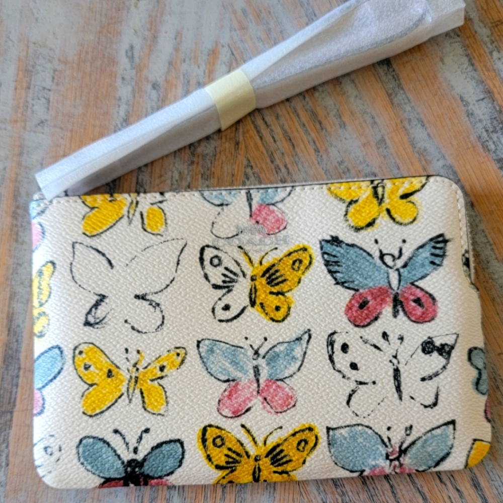 Coach corner Zip Wristlet with butterflies Print